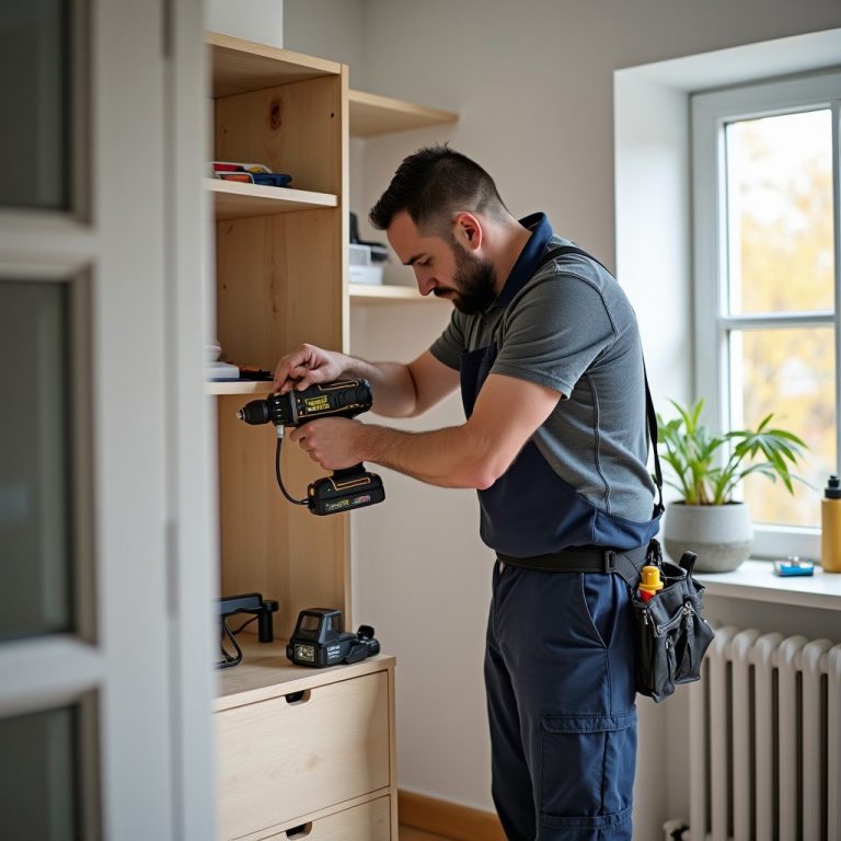 Handwerker montiert Möbel und führt Reparaturen professionell durch