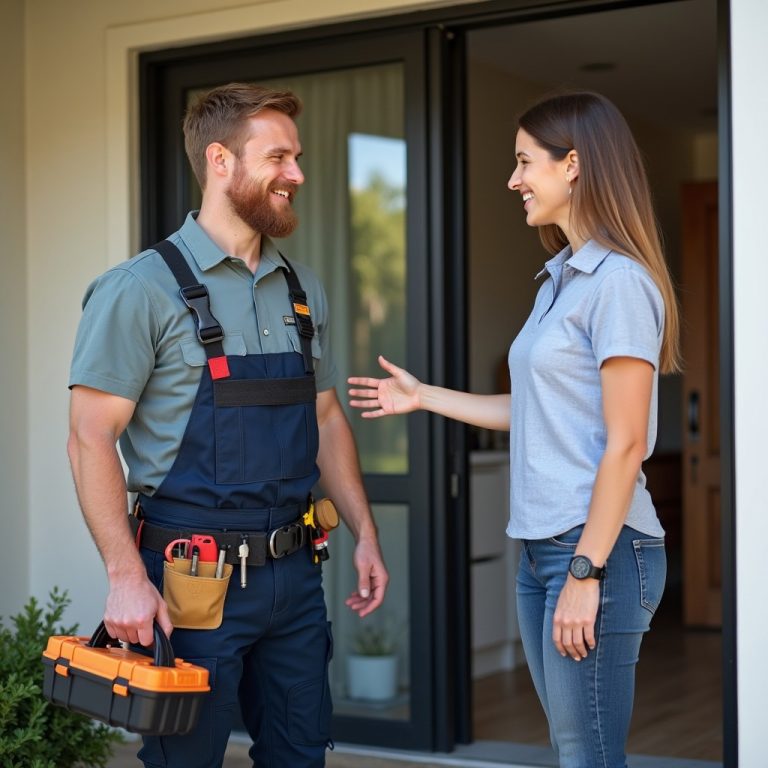 Handwerker kommt pünktlich beim Kunden zu Hause an